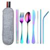 Travel Portable Stainless Steel Cutlery Set: Knife, Fork, Spoon, Straw, Chopsticks with Bag