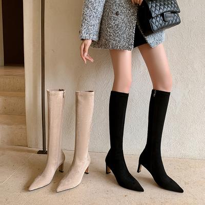Pointed Thin Heel High Heel Boots Women's 2025 Autumn and Winter New Elastic Fashion Versatile Suede Thin Boots Long Boots
