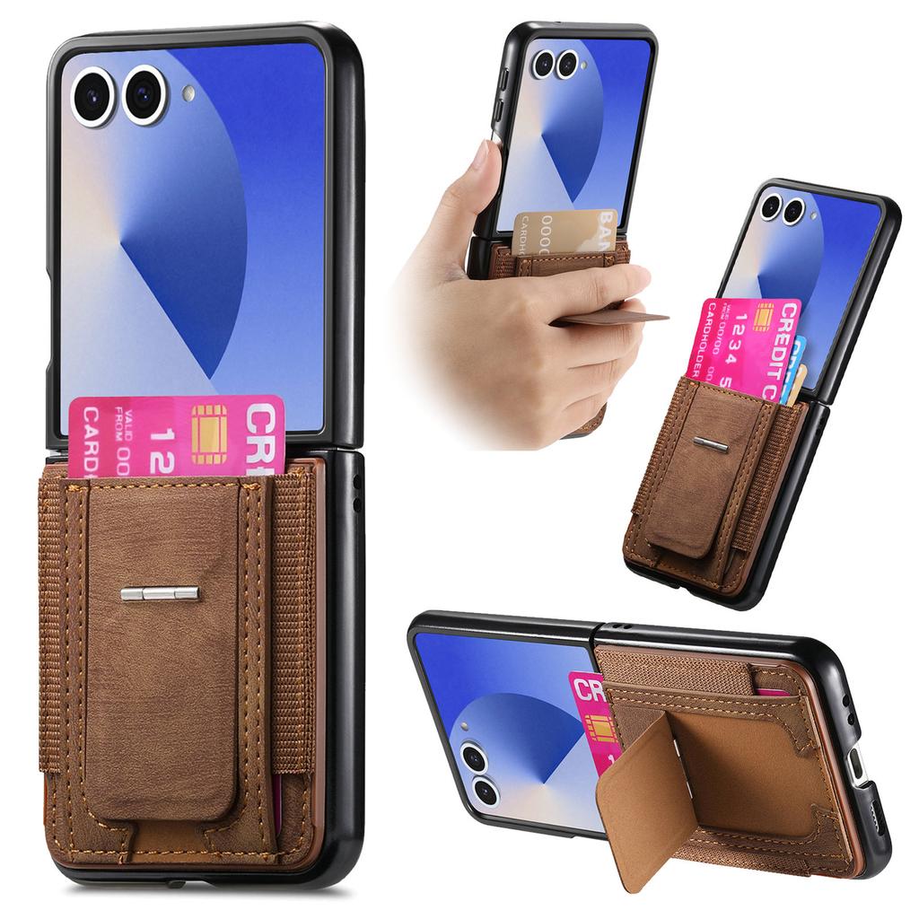 For Samsung Galaxy Z Flip7 5G Case Kickstand Retro Leather Back Cover with Card Holder