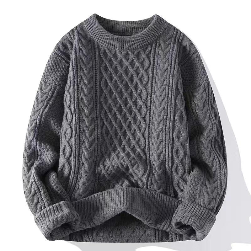 Sweater Men's 2 New Crew Neck Sweater Winter Solid Color Premium Knitted Sweater Couple Twisted Pullover Sweater