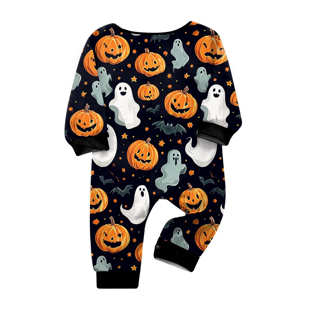 Family Matching Halloween Print Loungewear Set Long Sleeve Top and Pants for Adult and Kids