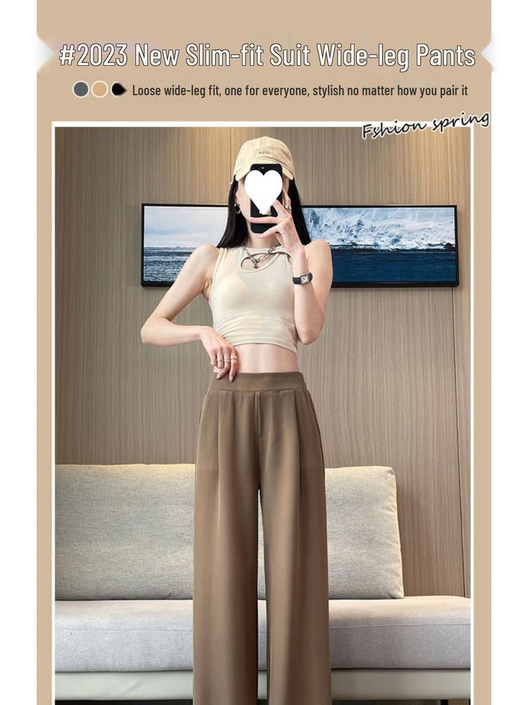 Women's High Waist Wide Leg Pants - Spring/Autumn Casual Draped Straight Leg Trousers
