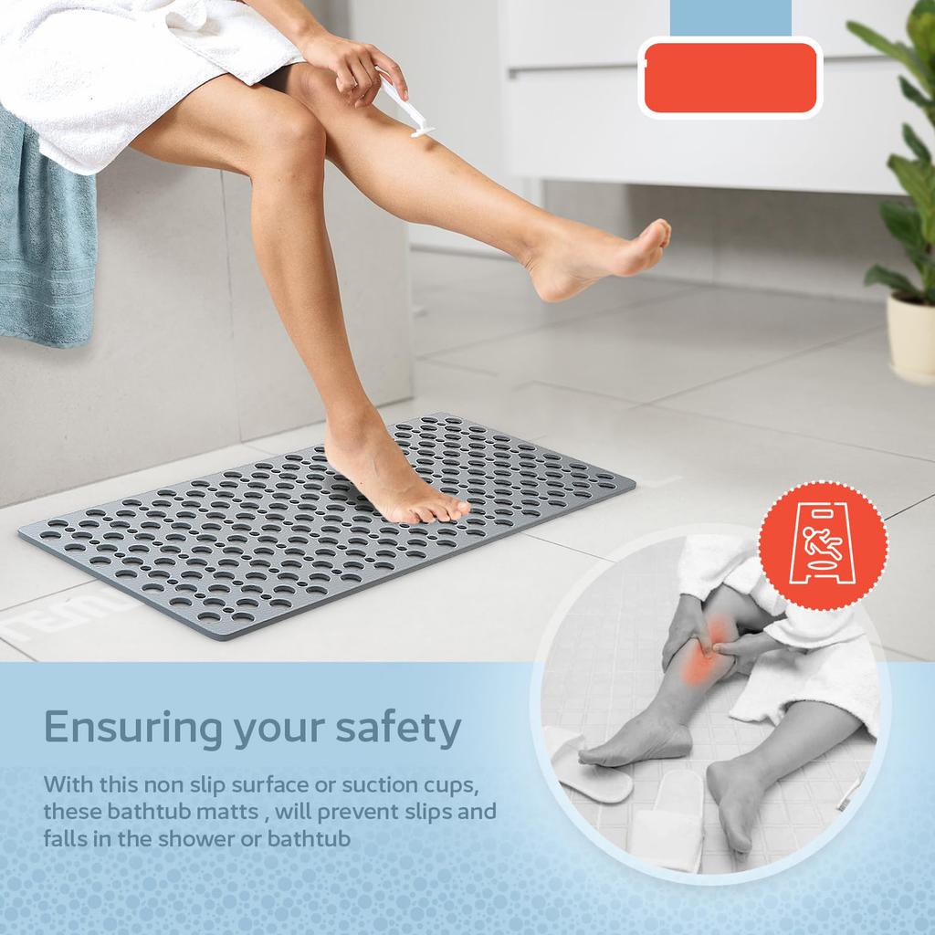 Non Slip Bath Mat & Shower Mat with Suction Cups & Drain Holes Soft Machine Washable Non Slip Bathtub Mat Shower Mats for Inside