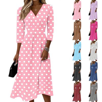 Women's Gradient Casual Dress with Three-Quarter Sleeves, V-Neck and Back Zipper for Everyday Wear