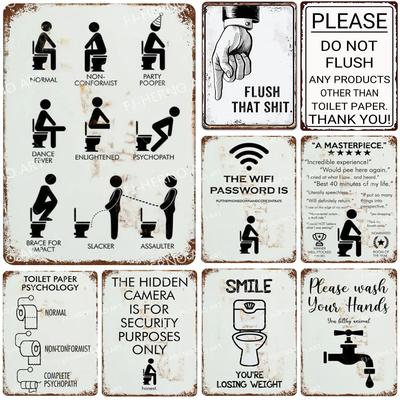 HD Tin Sign Funny Bathroom Humor Vintage Metal Wall Art Retro Toilet Decor Set
