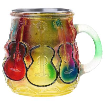 Easy To Clean Music Themed Glass Drinkware Guitar Art Mug Large Capacity Drinking Cup with Handle Kitchen Accessory