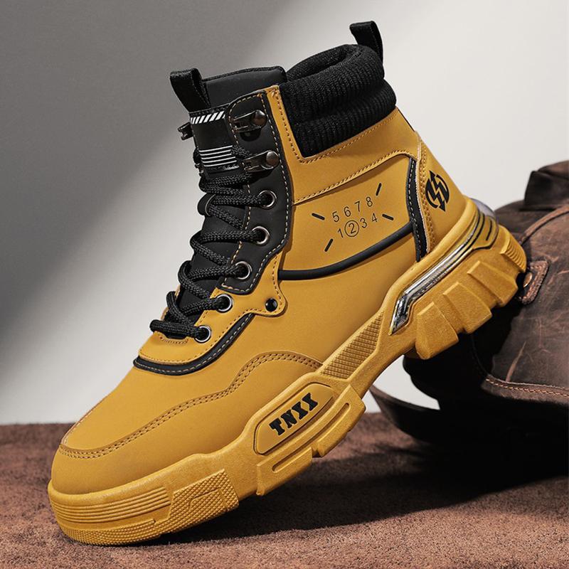 High-top Martin boots men's autumn heightening thick-soled desert tooling rhubarb boots winter locomotive rider leather boots men