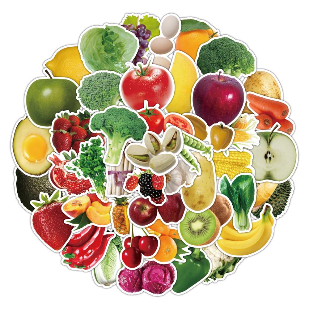 50Pcs Trendy Green Fruits And Vegetables Personalized Graffiti Stickers Creative Waterproof Removable Refrigerator Skateboard G
