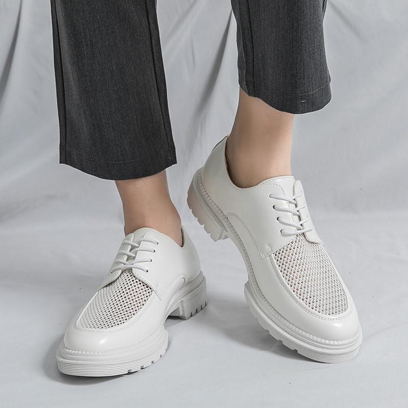Summer New Designer White Air Mesh Breathable Thick-soled Height Increasing Shoes For Men Formal Wedding Prom Dress Footwear