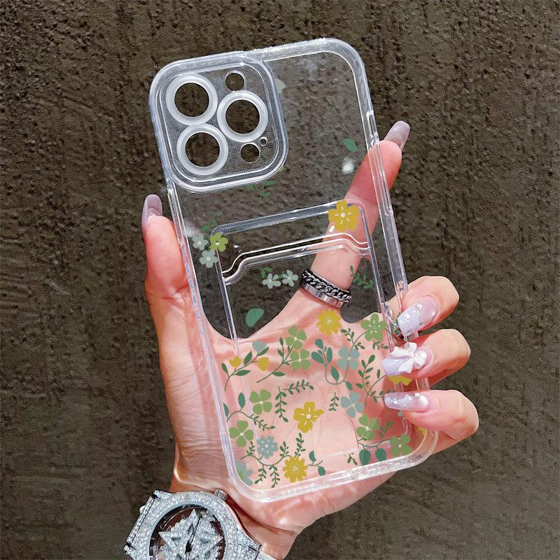 Card Slot Holder Silicone Wallet Pocket Case For Xiaomi Redmi Note 13 12 iPhone 17 Air 16 14 Pro Max Samsung S23 S24 S25 Plus Cover Clear Phone Bumper