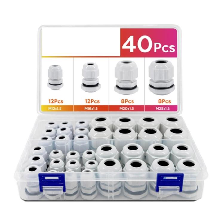 

40Pcs Waterproof Cable Glands Plastic Cable Glands Strain Relief Cord Connector with Gaskets Adjustable Locknut 1