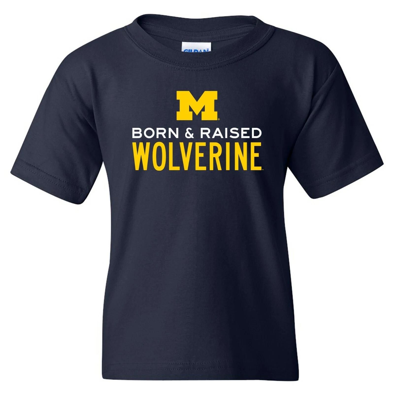 Born & Raised Michigan Wolverines - Collegiate Short Sleeve Youth T-Shirt - Navy M