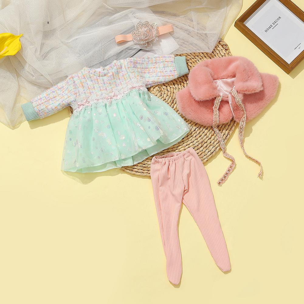 Wiedergeborene Puppenkleidung für 55cm Puppe Plüschkleid und Hosen-Set Kleidung Zubehör Für 21,65 Zoll Baby Puppe Spielzeug Kleidung Zubehör