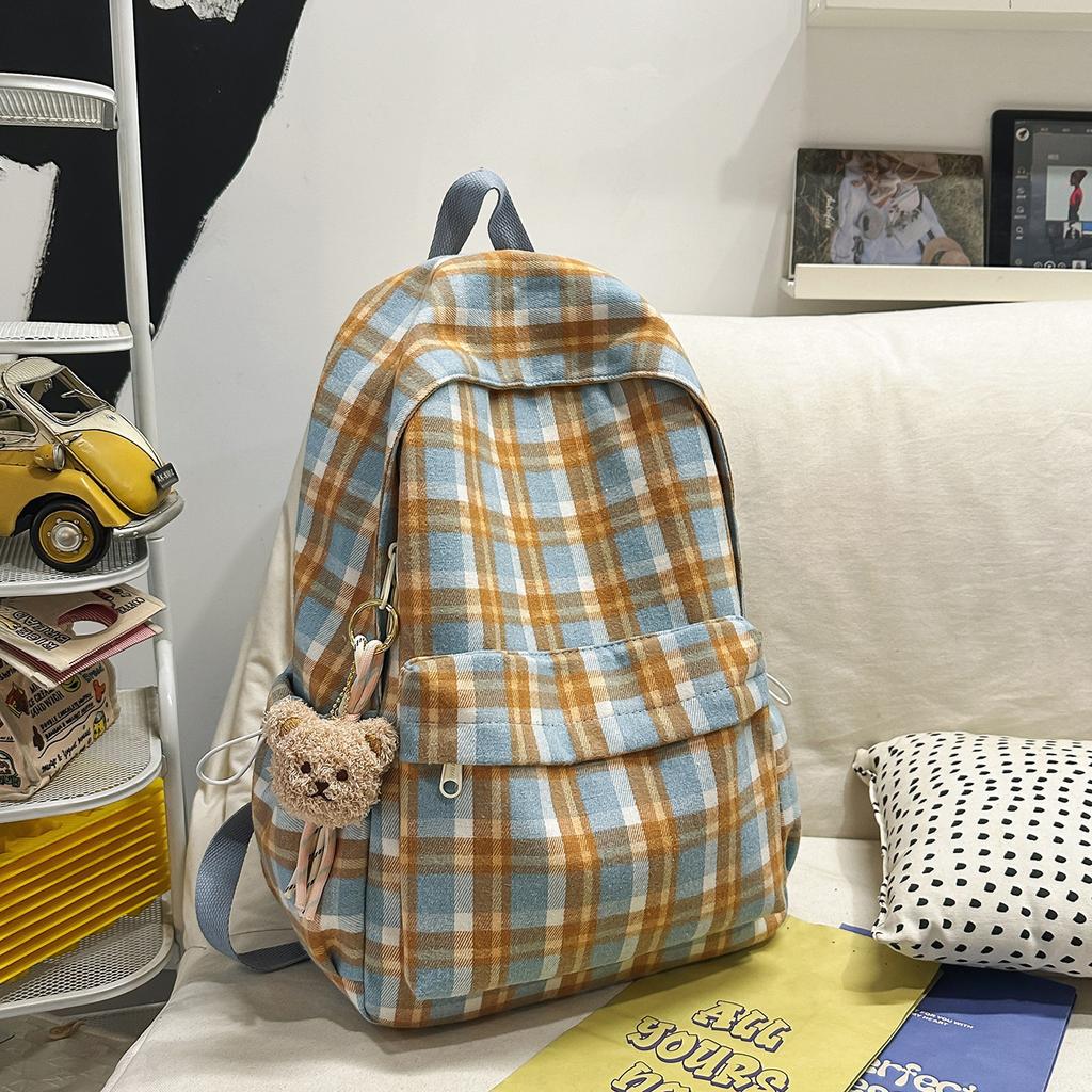 Schoolbag Schoolbag Junior High School Girls Japanese Ins Retro Plaid College Students Simple and Versatile Korean Version High School Backpack Women
