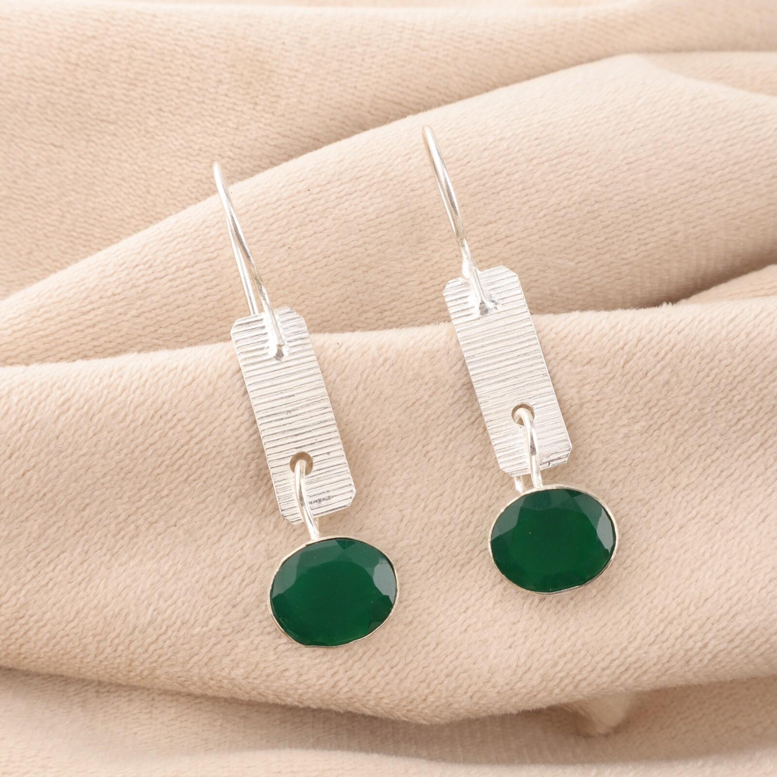 

Зеленый Оникс Драгоценный Камень 925 Стерлинговое Серебро Ювелирные Изделия Ручной Работы Серьги 1,9 Подарок Для Нее EE-168-18