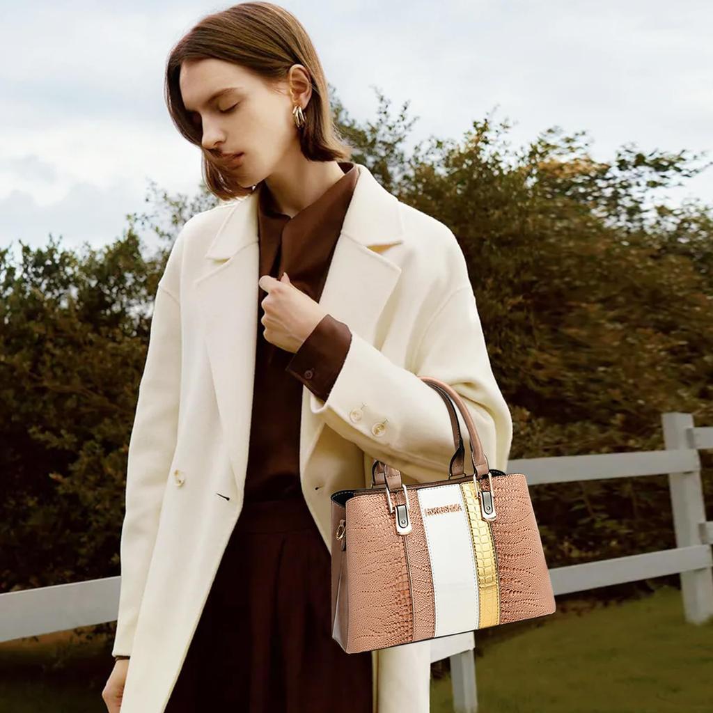 NICOLE DORIS Handbag Large Popular Design with Can Be Carried As a or Shoulder Stylish Tricolor Khaki Design for School Entrance & Women's Three-Piece