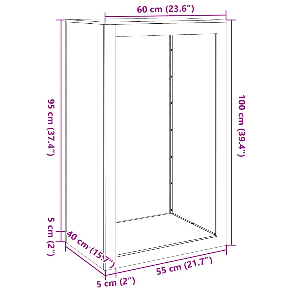 Holzregal 60 x 40 x 100 cm Wetterfester Stahl