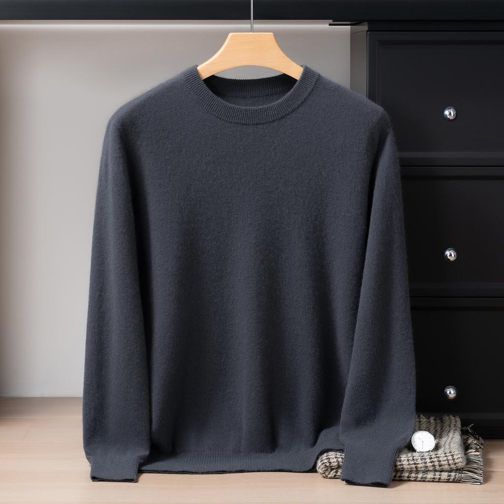 New round neck 100 pure cashmere sweater solid color loose thickened pullover knitted primed warm sweater