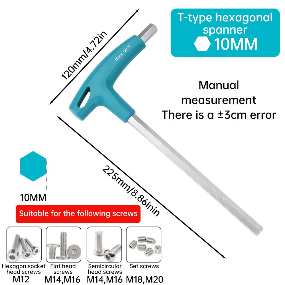 T-shaped Hex Wrench Double Headed Extended Rubber T-Handle Alle Screwdriver 2mm/2.5mm/3mm/4mm/5mm/6mm/8mm/10mm Bike Repair Tools