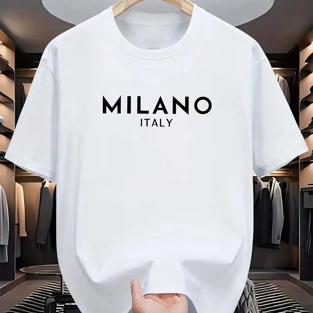 Summer men's and women's 100% cotton casual comfortable loose fashion Italian Milan letter print short-sleeved shirt