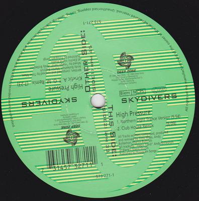 12palcová deska SKYDIVERS - Vysoký tlak 5732711 Deep Zone 1996 Německo Taneční a elektronická hudba