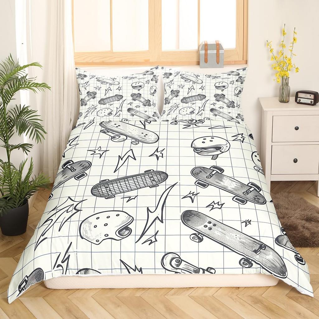 Skateboard Duvet Cover Set Sports Hipster Bedding Set For Kids Boys Teens 3D Skate Board Comforter Cover Street Culture
