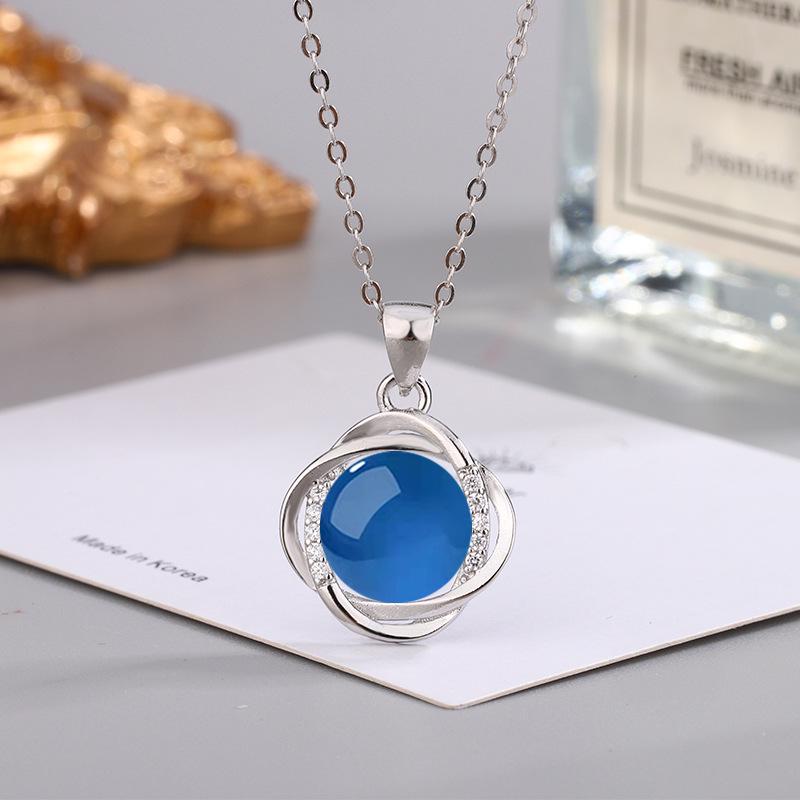 Ethnic Style Zircon & Green Agate Pendant Necklace with Yellow, Red, White Chalcedony for Women