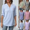2026 Cross-border Europe, America, Amazon Fashion Casual Half-open V-neck Seven-quarter Sleeve Striped Versatile Design Top