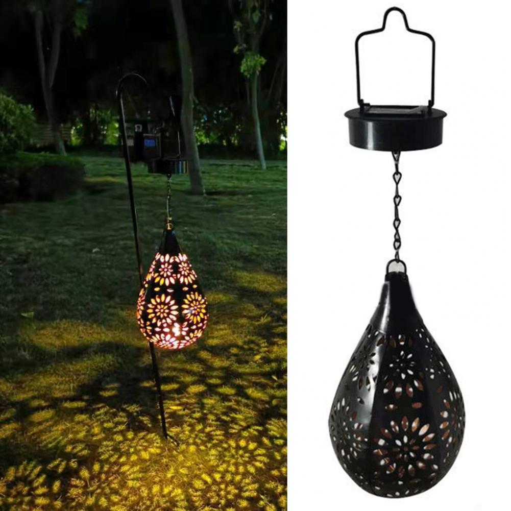 Solar Powered Outdoor Lantern Waterproof Light Hollowed-out Iron Art Solar Powered Decorative Projection Light Lamp for Yard