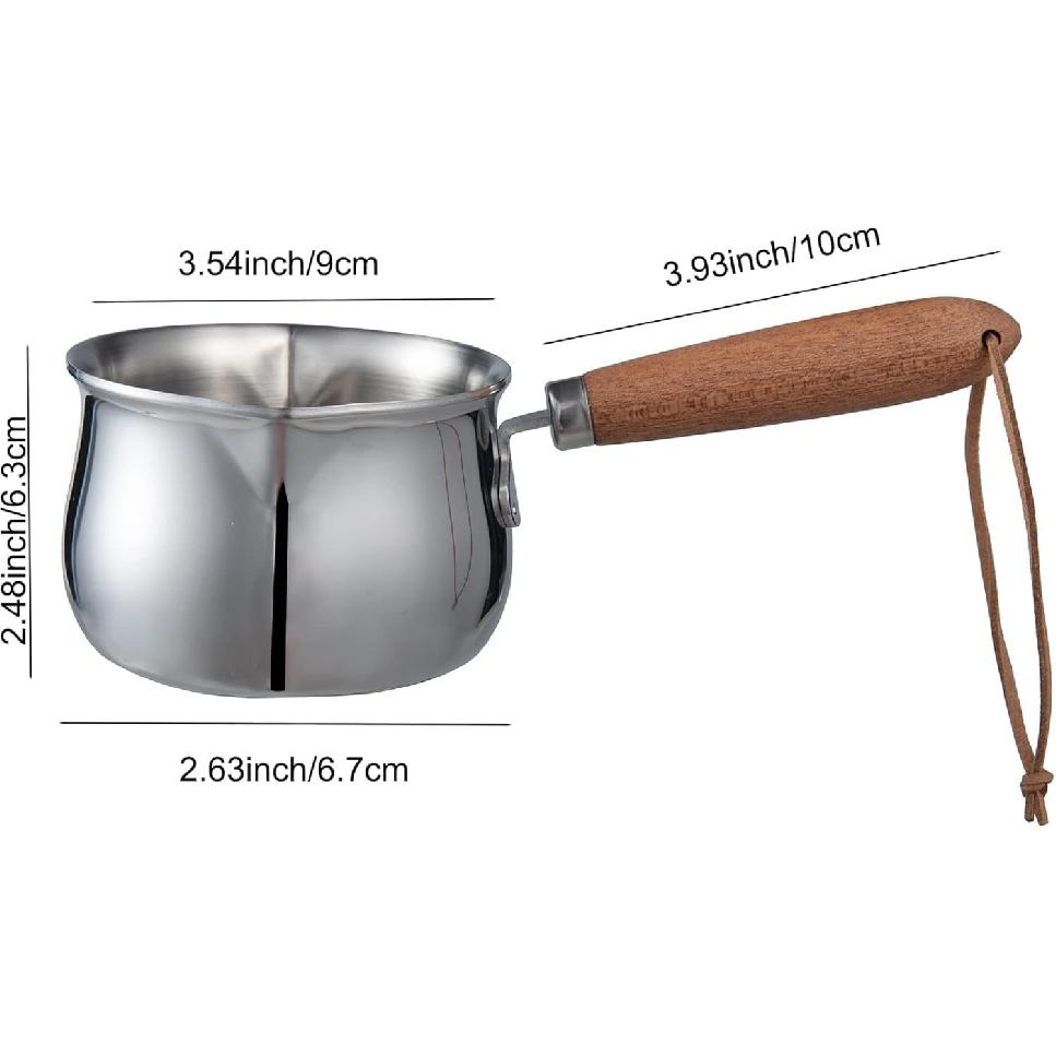 IMEEA Mini Milk Warmer Pot 8.5oz/250ml Butter Warmer SUS304 Tri-Ply Stainless Steel Small Milk Saucepan with Wood Handle