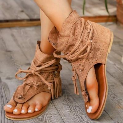 Sandały Retro Tassel dla kobiet Letnie Boho Płaskie Buty Damskie Sznurowane Buty Plażowe Sandalias Mujer 2024 Buty Damskie