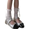 Women Summer See Through Ruched Mesh Leg Warmer Cover Sweet Ribbon Bowknot Lightweight Thin Footless Socks Leg Cover  White