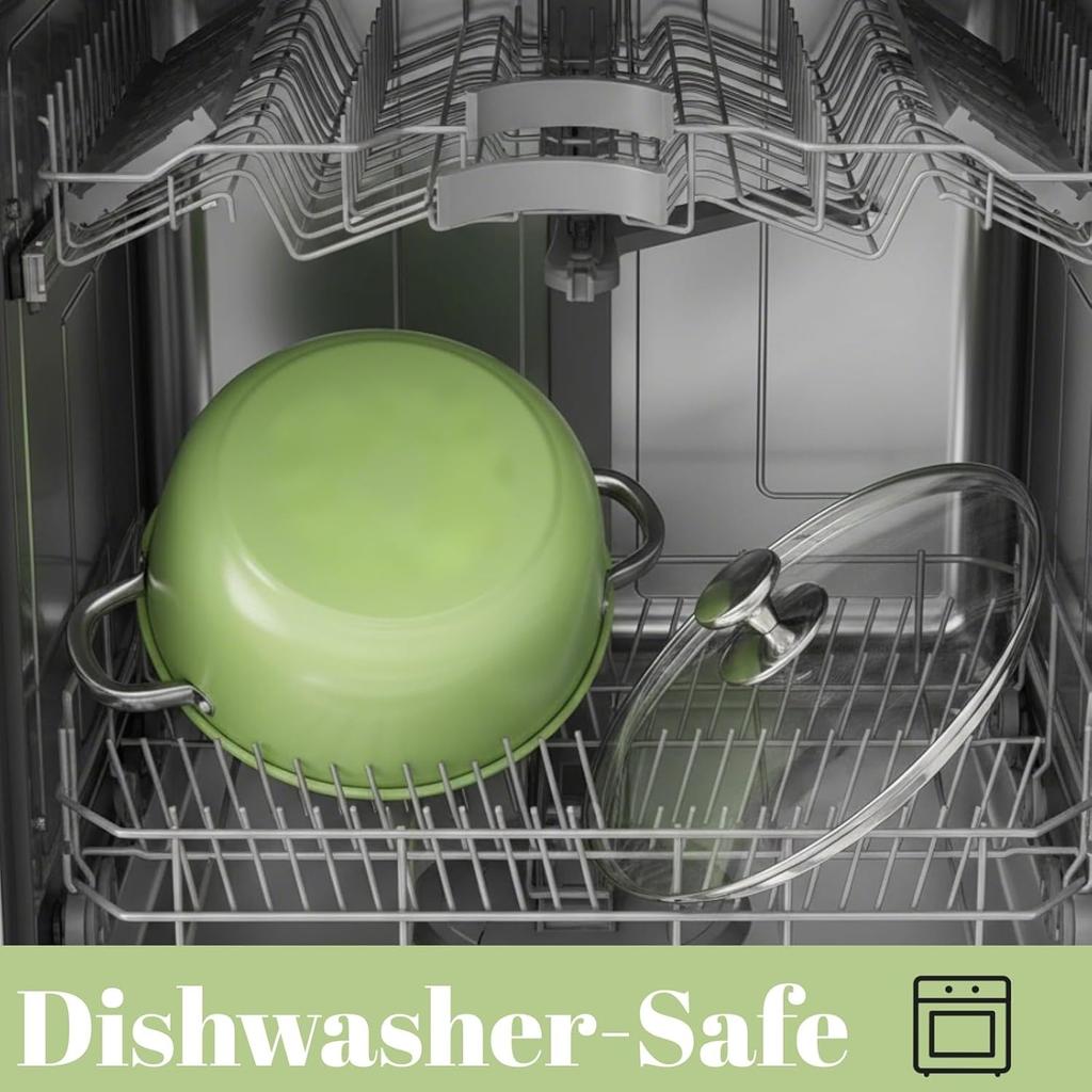 Ceramic Nonstick Stock Pot with Lid, 4.2 Quart Soup Pot, Cooking Pot Stew Pots, Induction Compatible Stockpot, Avocado Green