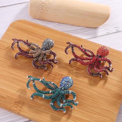 Retro Personalized Full Diamond Octopus Brooch, Creative Diamond-Encrusted Octopus Pin