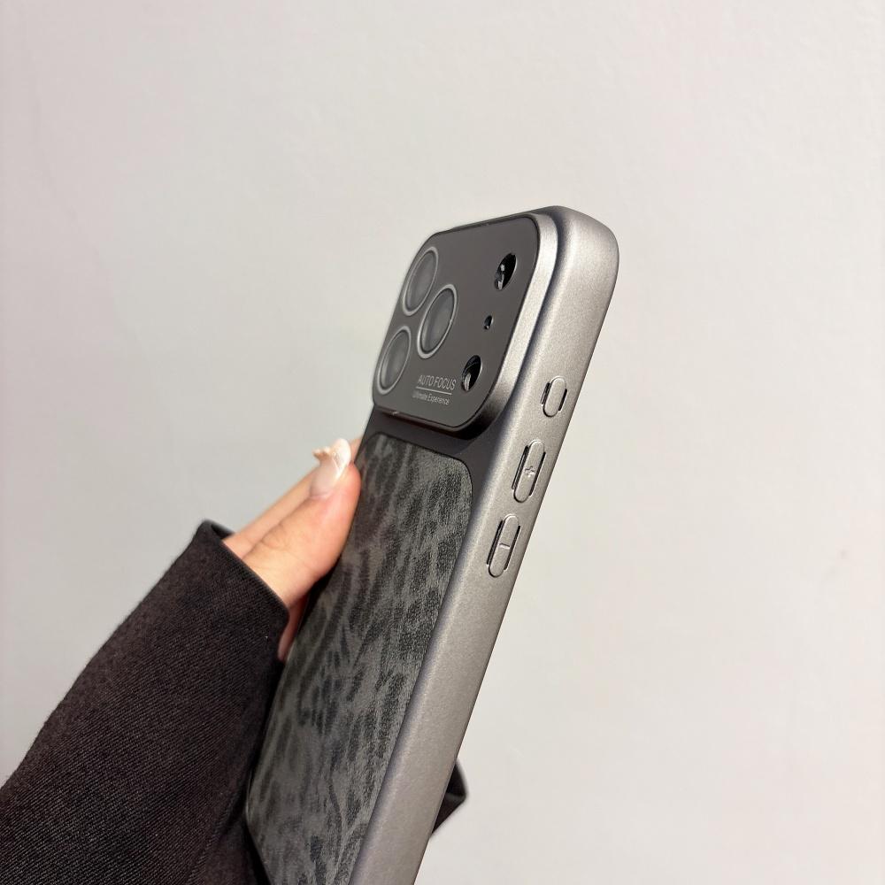 Luxury Leather PU Leopard Print Texture Phone Case For iPhone 17 16 15 14 13 Pro Max Matte Shockproof Bumper Large Window Cover
