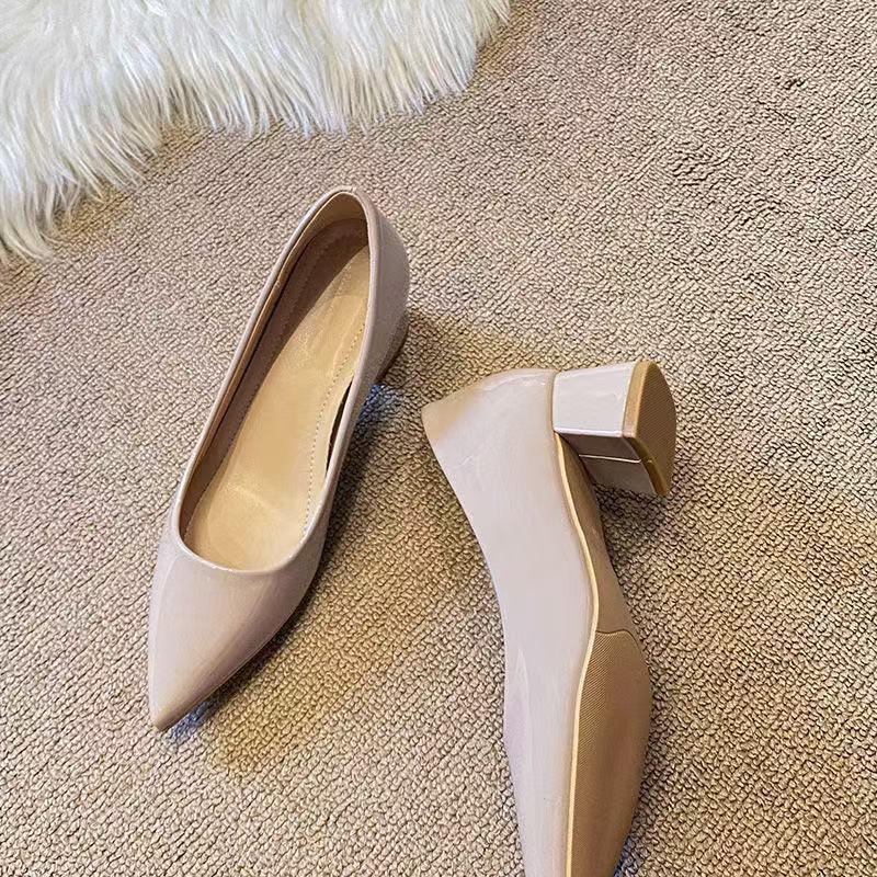 Soft Leather Shallow Mouth Single Shoes Women's Shoes 2025 Summer New Versatile Leather Shoes Temperament High Heels Black Pointed Work Shoes