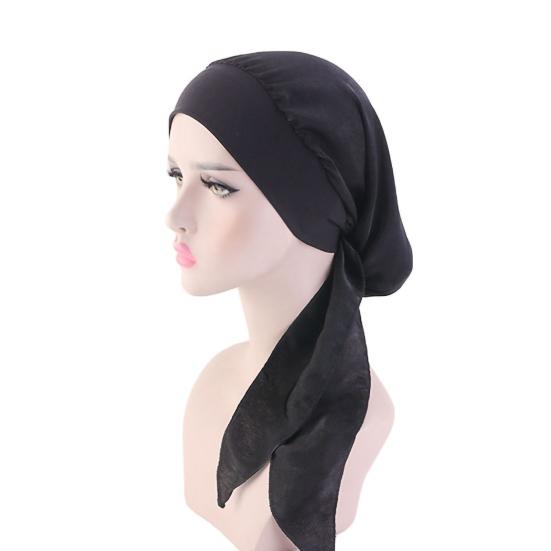 Women Bonnet Vintage Imitation Silk Solid Color Long Hair Lady Turbans for Sleeping