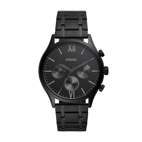 Fenmore Mid-Size Multifunction Black Stainless Steel Watch, Chronograph.