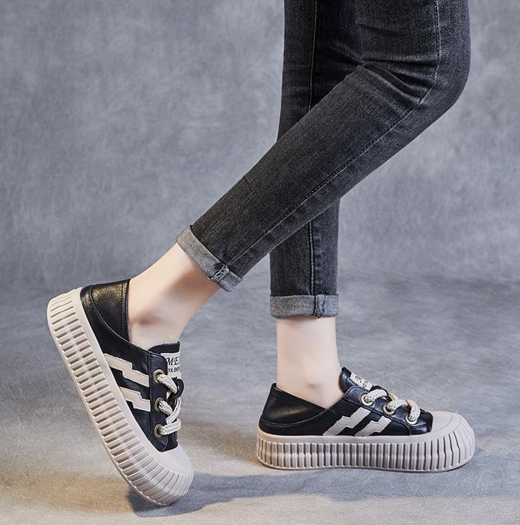 Fashion 2025 Women Flat Platform Shoes Spring Autumn Lace-Up Genuine Cow Leather Mixed Colors Casual Sneakers 4CM Ladies Board Shoes