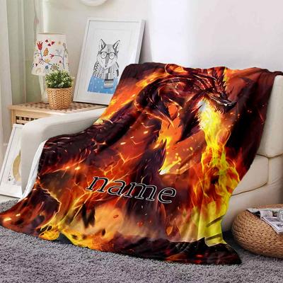 Flaming Beast Cozy Customizable Blanket Personalized Name Comfortable Texture Great For Sofa Couch Office Bed Picnics For All Occasions Modern Gifts