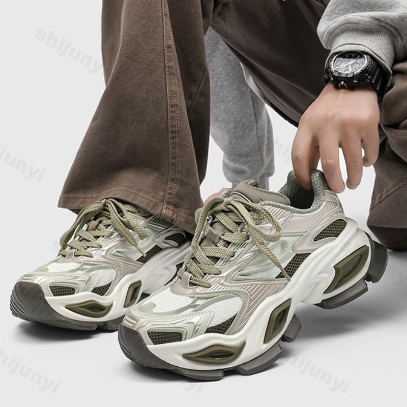 Fashion 2025 Autumn New Niche Mesh Breathable Thick Sole Sports Shoes for Men Fashion Trend Low Top Comfortable Non Slip Chunky sneakers