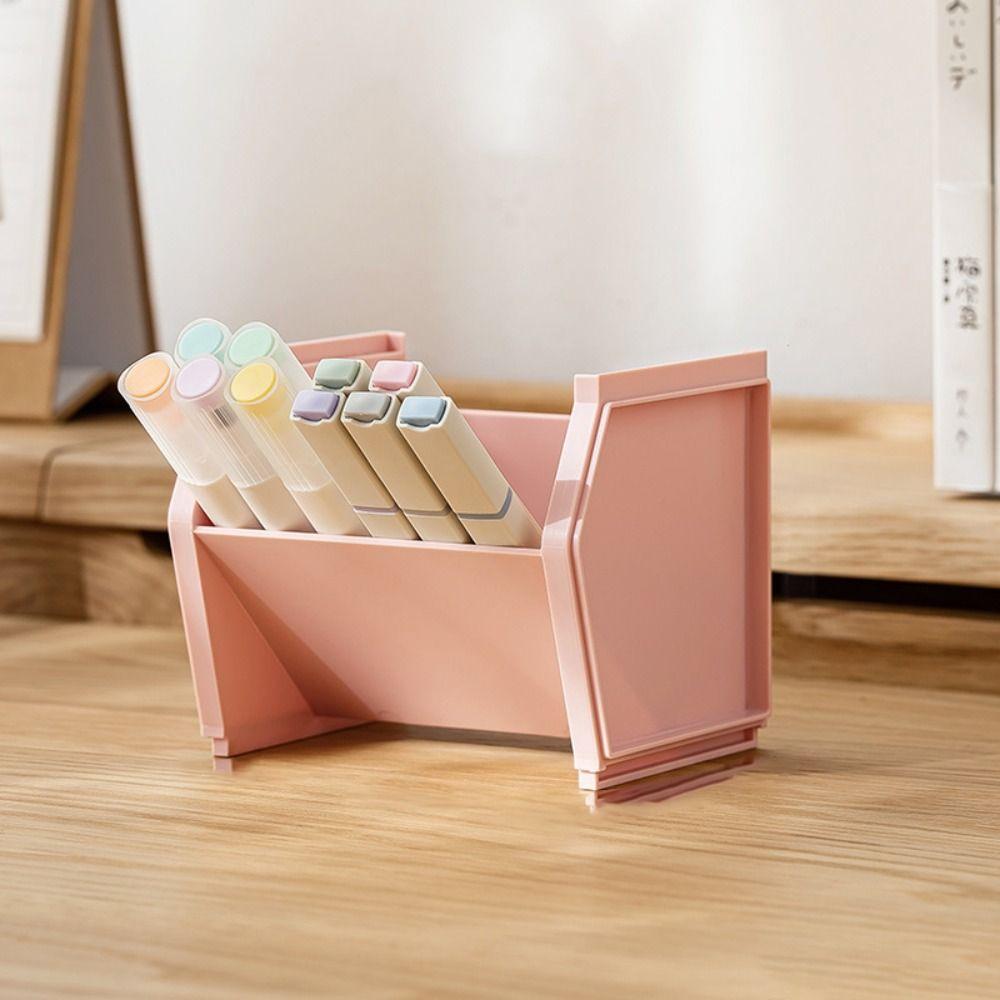 Quadrate Pen Container Plastic Stationery Storage Box Portable Pencil Holder  Office