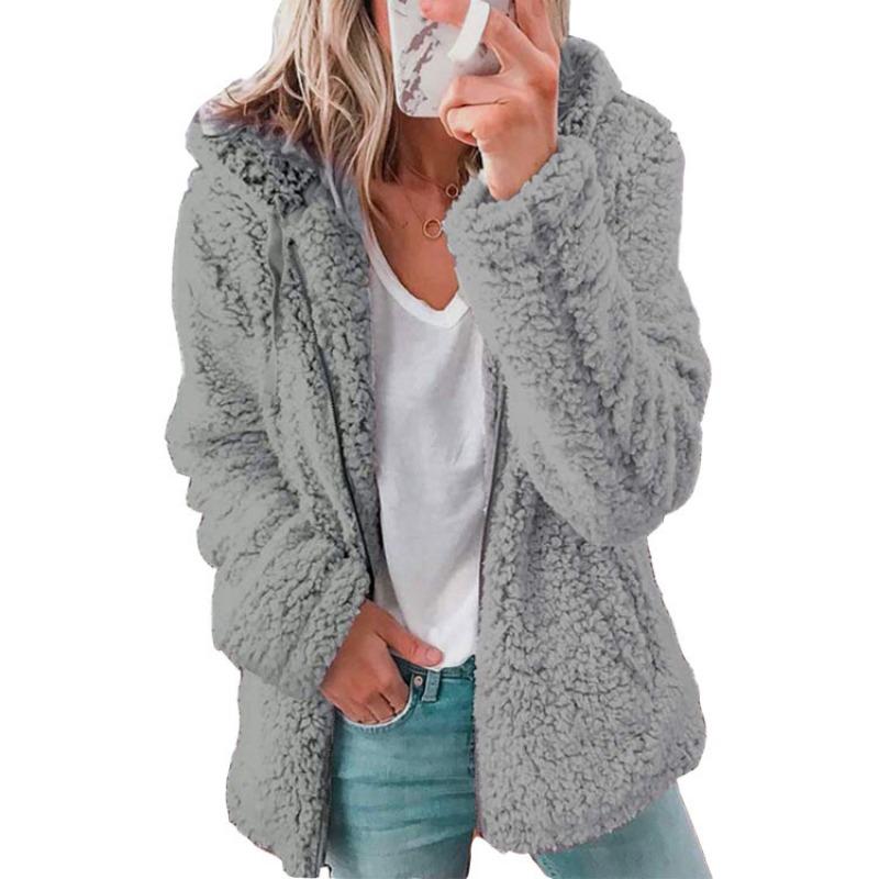 Fashion Casual Long-sleeved Autumn and Winter Women's Zipper Cardigan Coat, Thick Hooded Plush Women's Loose Warm Jacket 965#