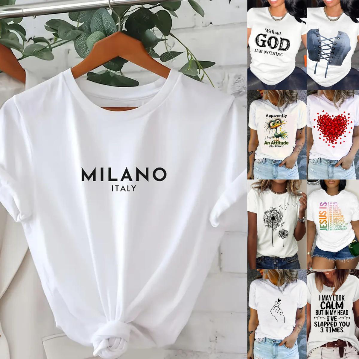 

Free Shipping Women s Short Sleeve Letter Crew Neck Top for Europe and America XXXL