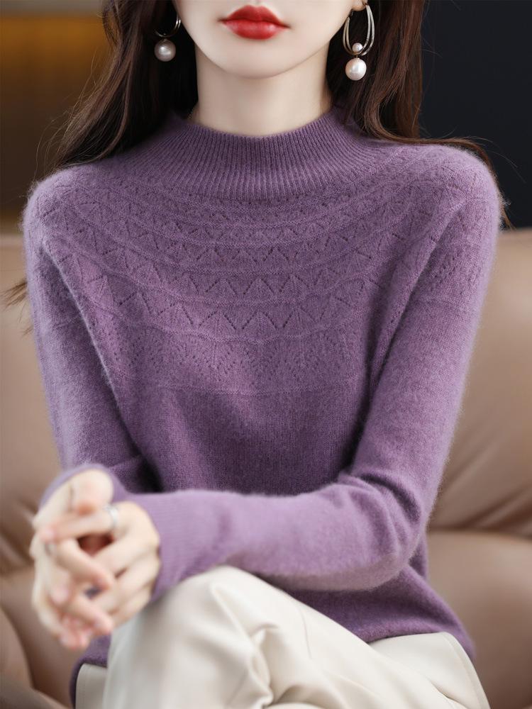 Women's Slim Cashmere Wool Sweater: Autumn/Winter Half-High Collar, Thick Seamless Knit Trend