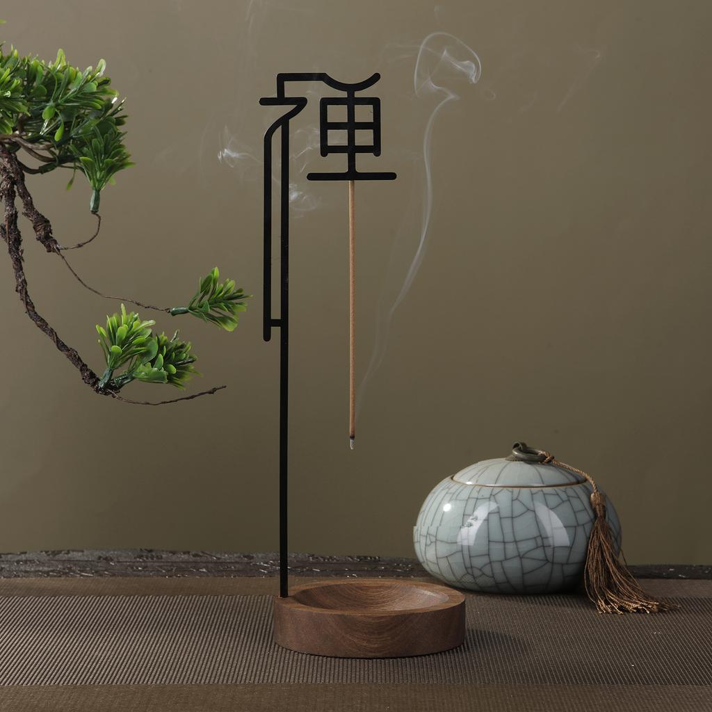 Chinese Zen Incense Holder for Sticks Upside Down Incense Burner with Wooden Ash Catcher Buddhism Supplies Home Decor