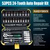 Socket Wrench Set 1/4" 24/72 Tooth Ratcheting Wrench Set with Extension Bar for Motor Repairing and Household, with Storage Case
