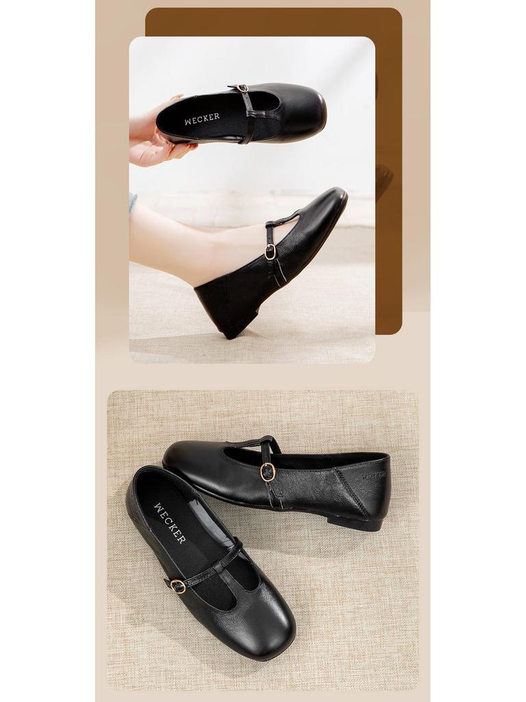Eleganta retro höstskor 2025 med slip-on Mary Jane-skor, låg klack och fyrkantig tå och spänne.