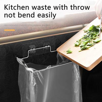 1 Set Trash Bag Holder Punch-free Wall-mounted Stainless Steel Cupboard Cabinet Door Hanging Garbage Bag Holder Kitchen Supplies
