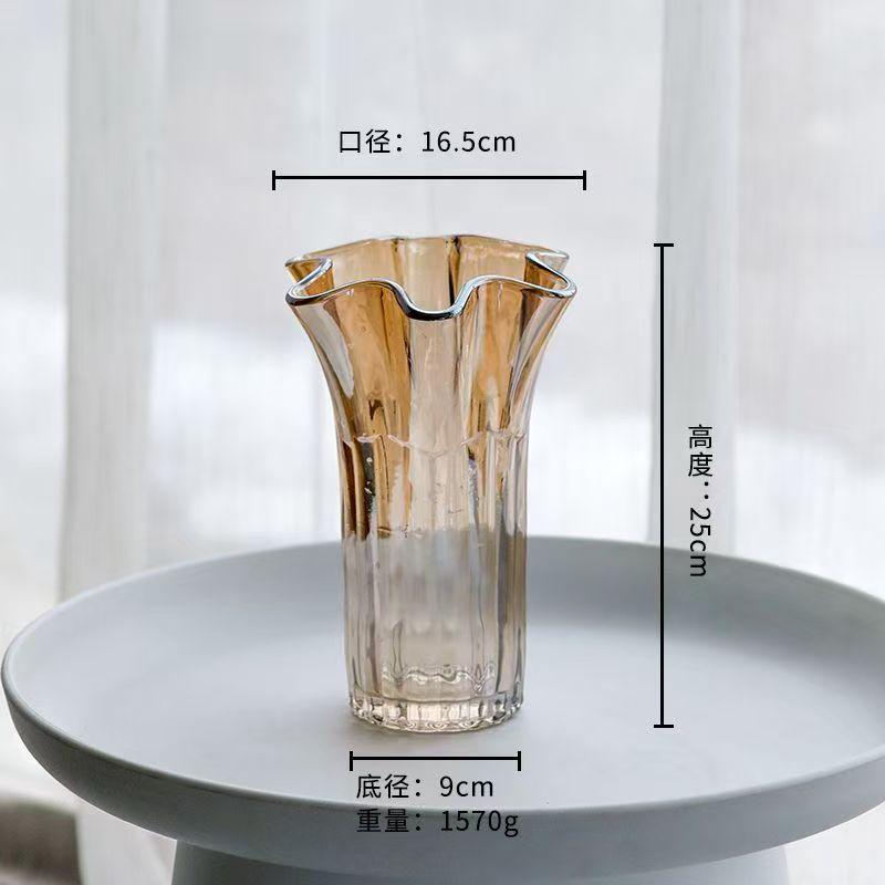 

New Chinese Soft Light Milk Yellow Petal Mouth Water Culture Glass Vase Home Soft Decoration Decoration Decoration хакі